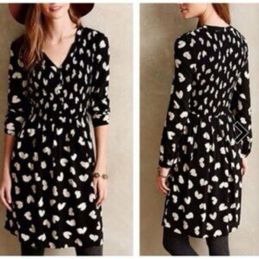 Anthropologie / Maeve Black and White Heart Dress Size L - Picture 2 of 5